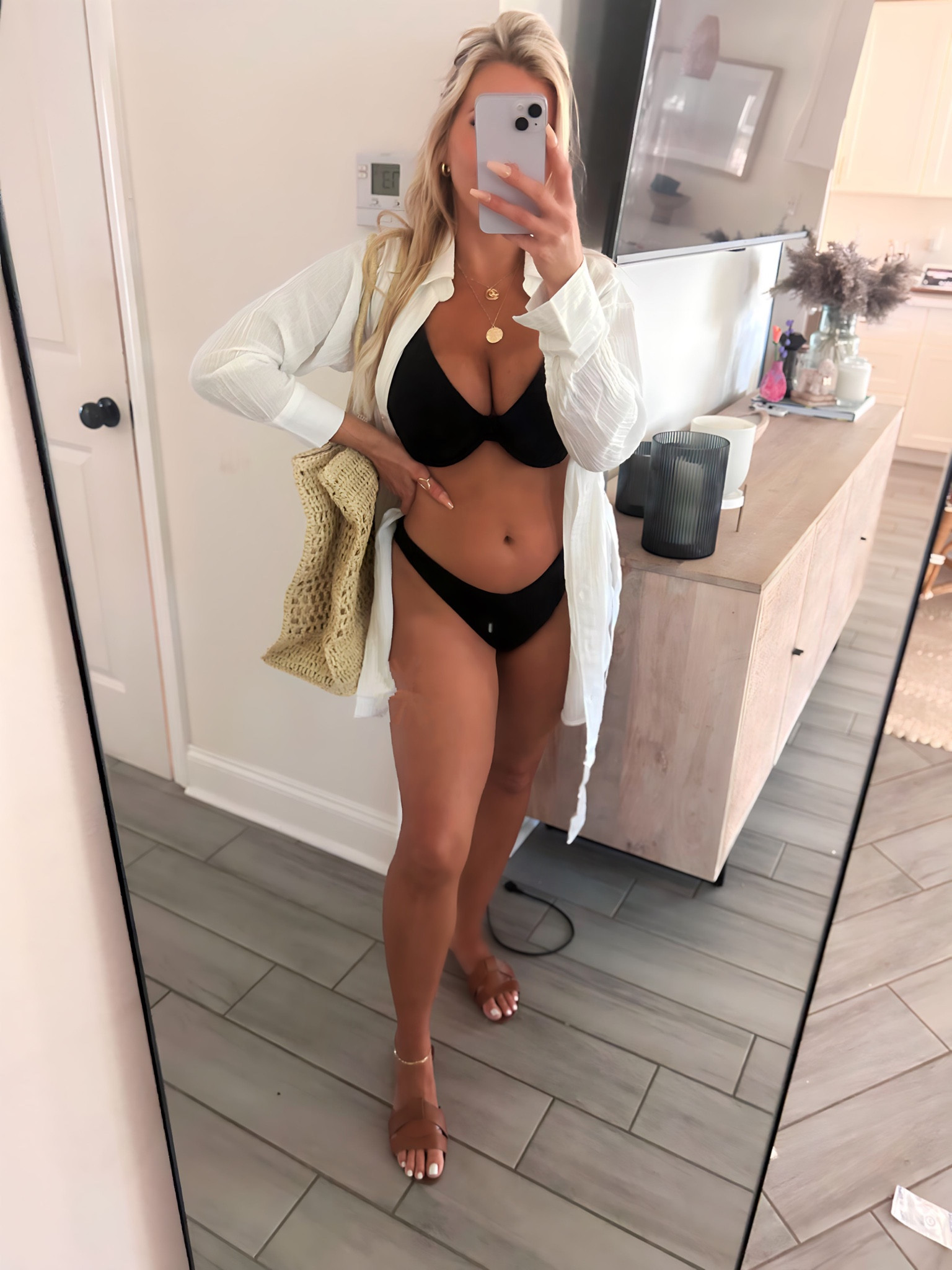 Large swim top (36DD) 
Medium bottoms 