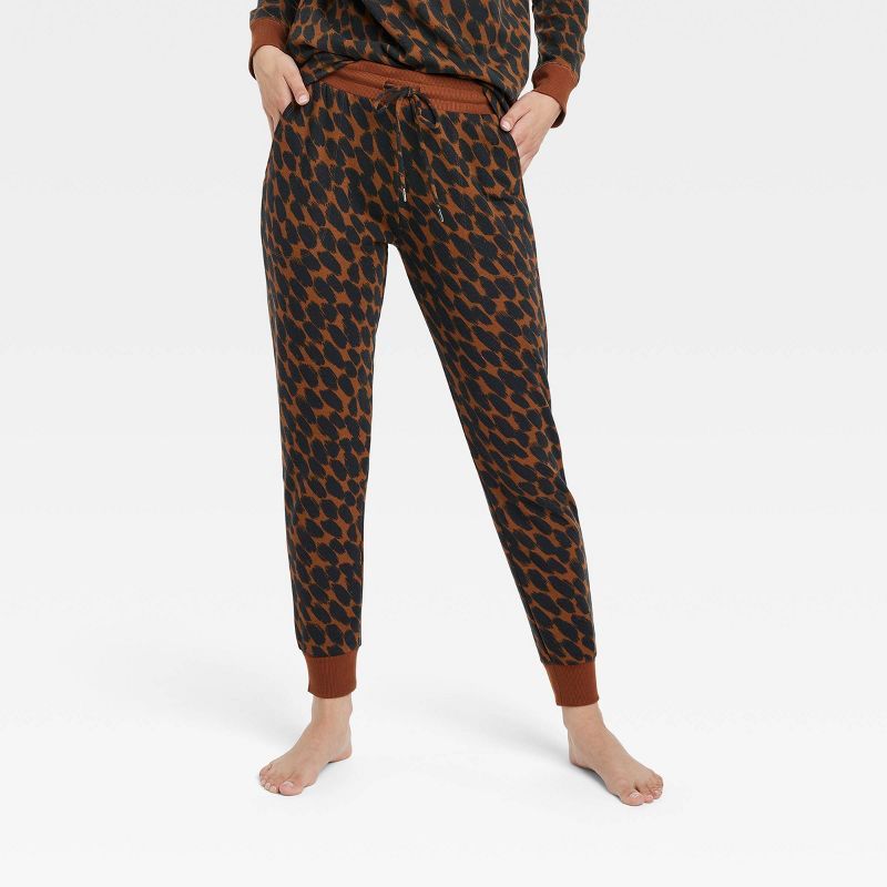 Women&#39;s Animal Print Beautifully Soft Fleece Jogger Pants - Stars Above&#8482; Dark Brown M | Target
