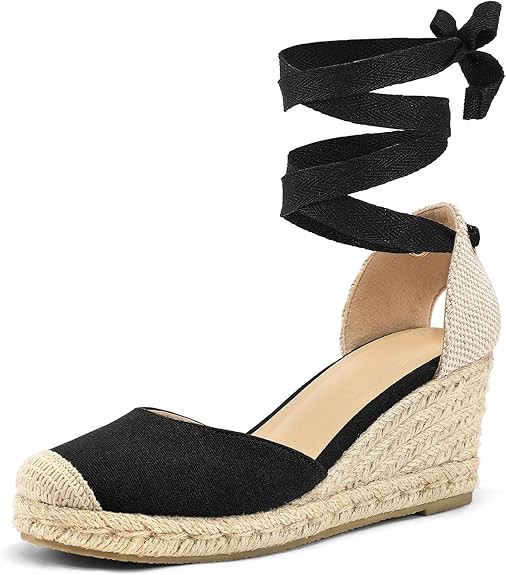 mysoft Women's Espadrille Platform Wedge Sandals Closed Toe Ankle Strap Lace up Summer Shoes | Amazon (US)