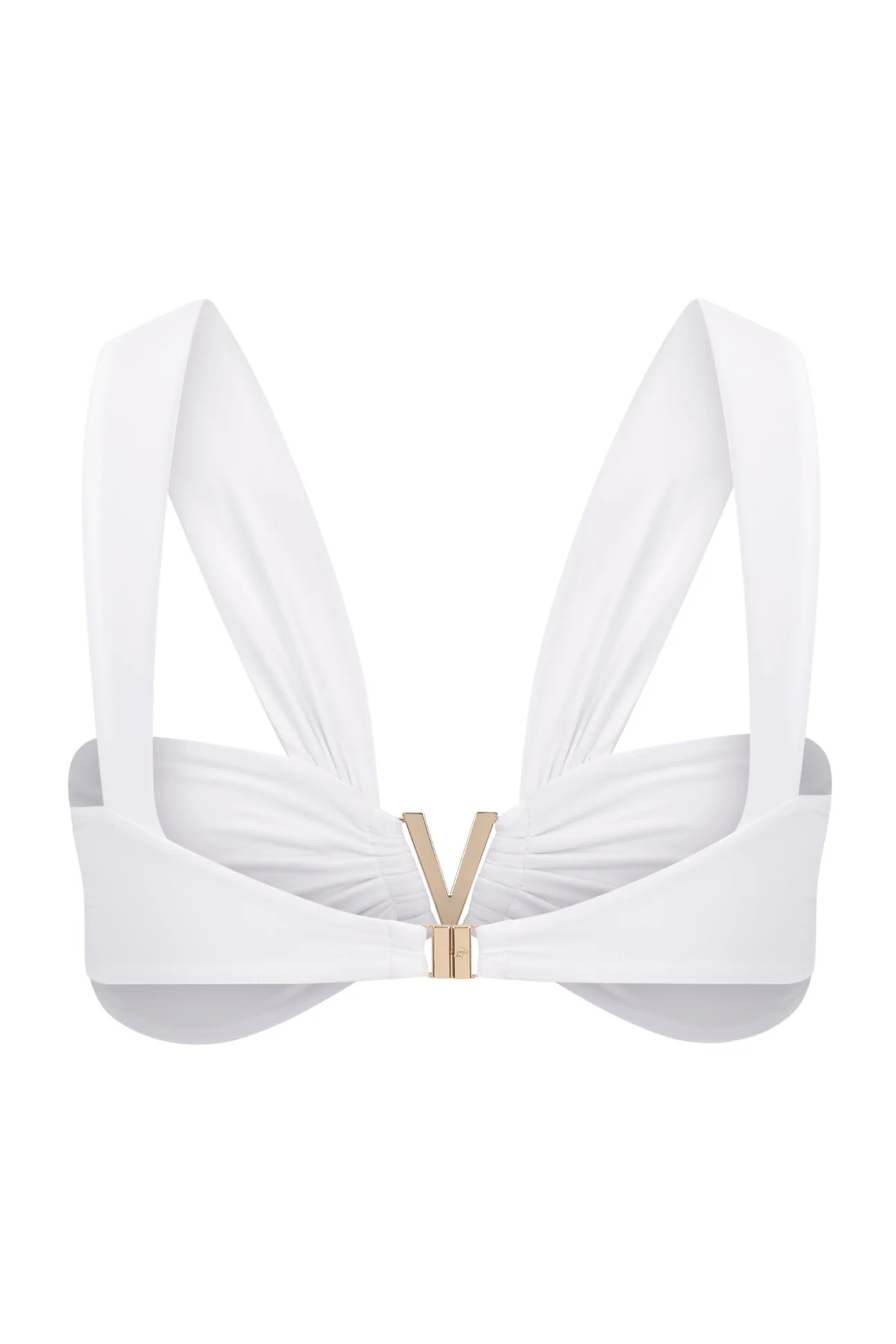 Jacques Ruched Bandeau Bikini Top in White | ALT SWIM