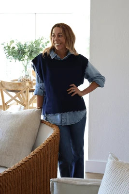 &Merci Cap Sleeve Blanket Stitch Sweater | Social Threads