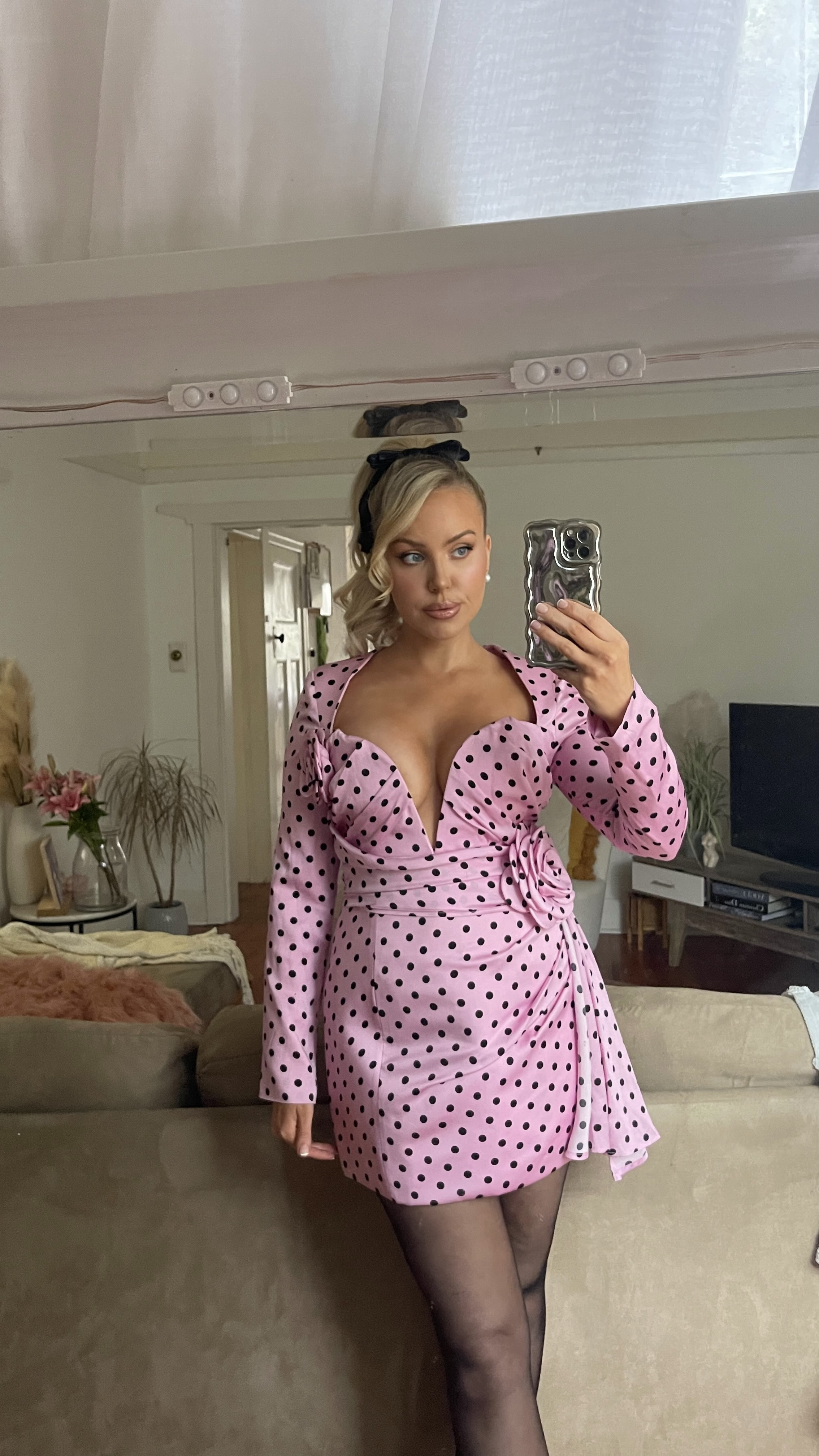 Cute pink polka dot long sleeve atoir dress with flower details. Also comes in white


#LTKpartywear #LTKwedding #LTKspring