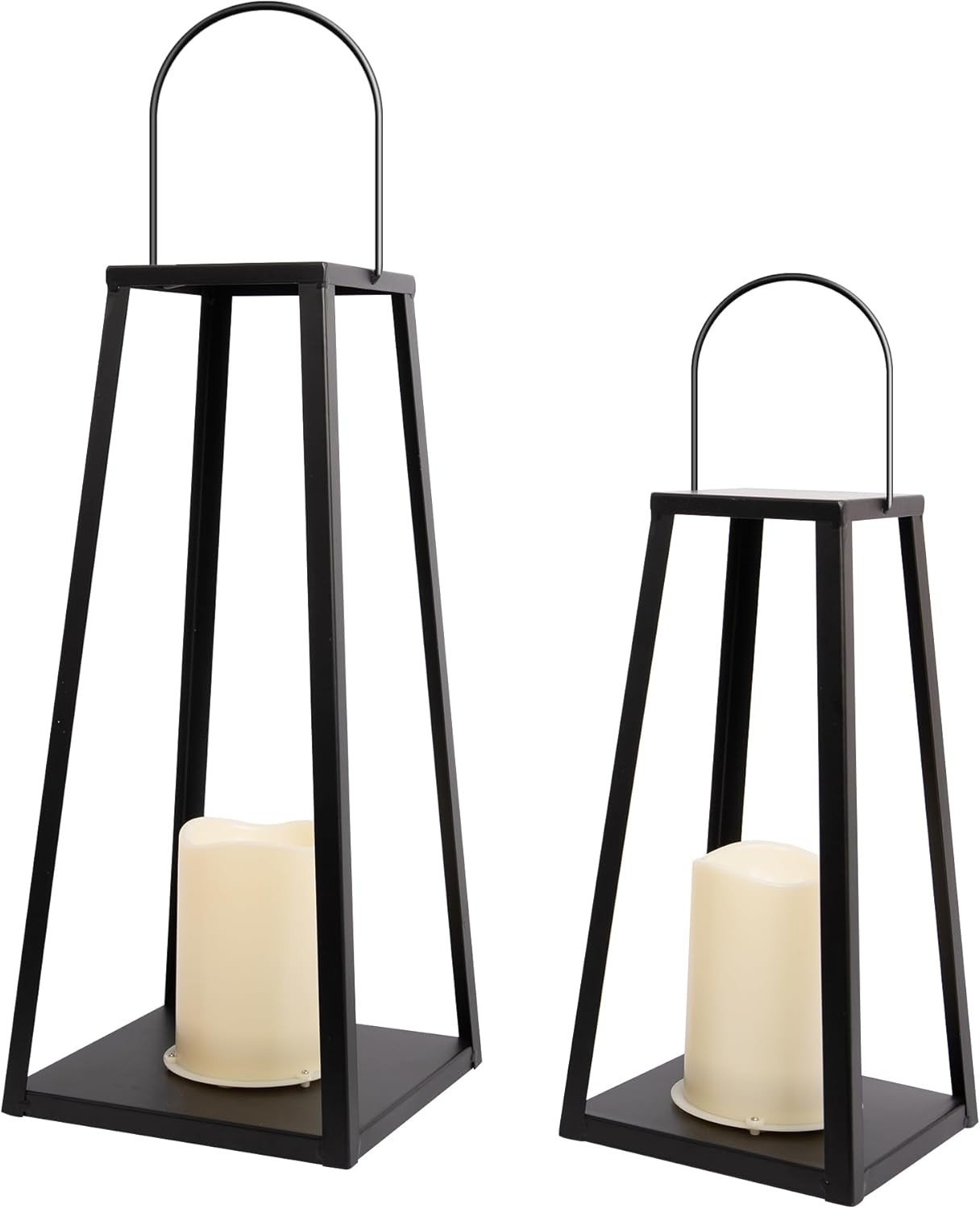 HPC Decor 2PCS Solar Lanterns for Outdoor Decor-20in 15.6in Black Metal Candle Lanterns w/ Waterp... | Amazon (US)