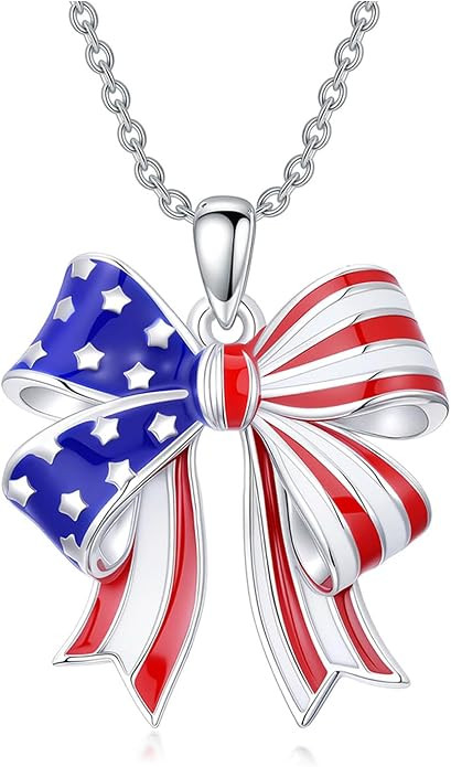 Patriotic Necklace for Women 925 Sterling Silver American Flag Enamel Pendant 4th of July Indepen... | Amazon (US)