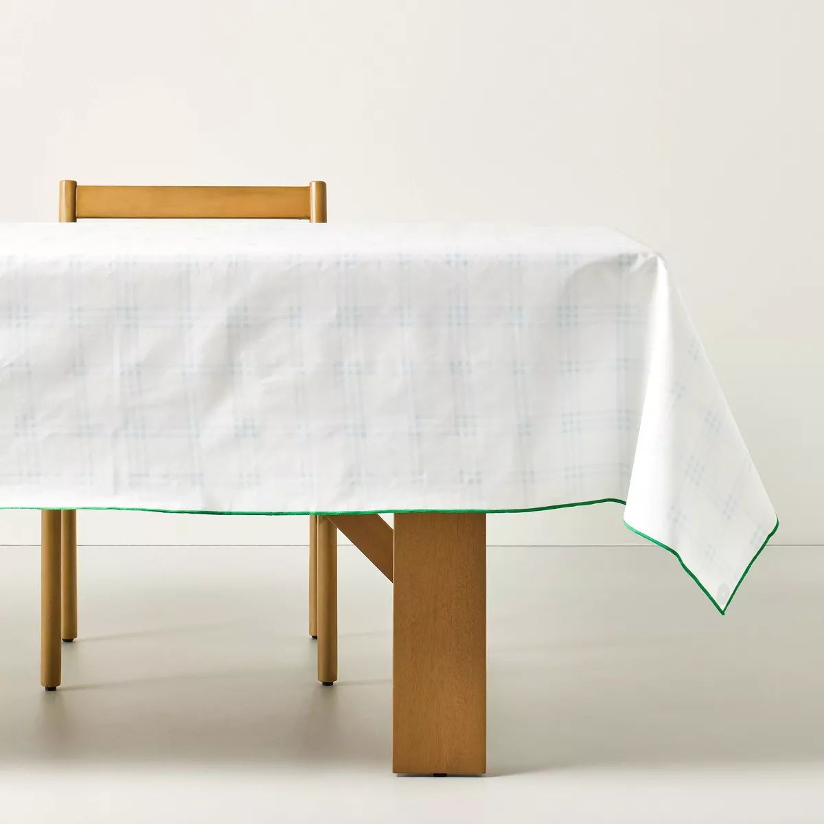 60"x84" Tri-Stripe Plaid Wipeable Rectangular Tablecloth Cream/Light Blue/Green - Hearth & Hand... | Target