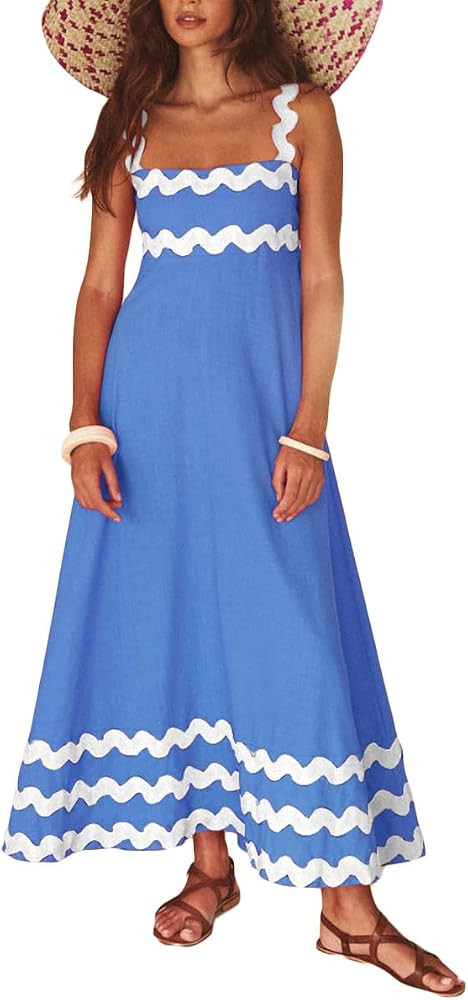 ZOCAVIA Women's Summer Boho Floral Spaghetti Strap Square Neck Maxi Dress Flowy A-Line Swing Sund... | Amazon (US)