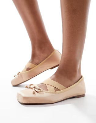 ASOS DESIGN Leverage square toe ballet in camel | ASOS | ASOS (Global)