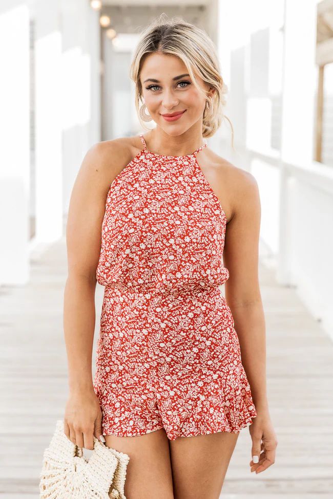 I'm With You Red Floral Halter Romper FINAL SALE | Pink Lily