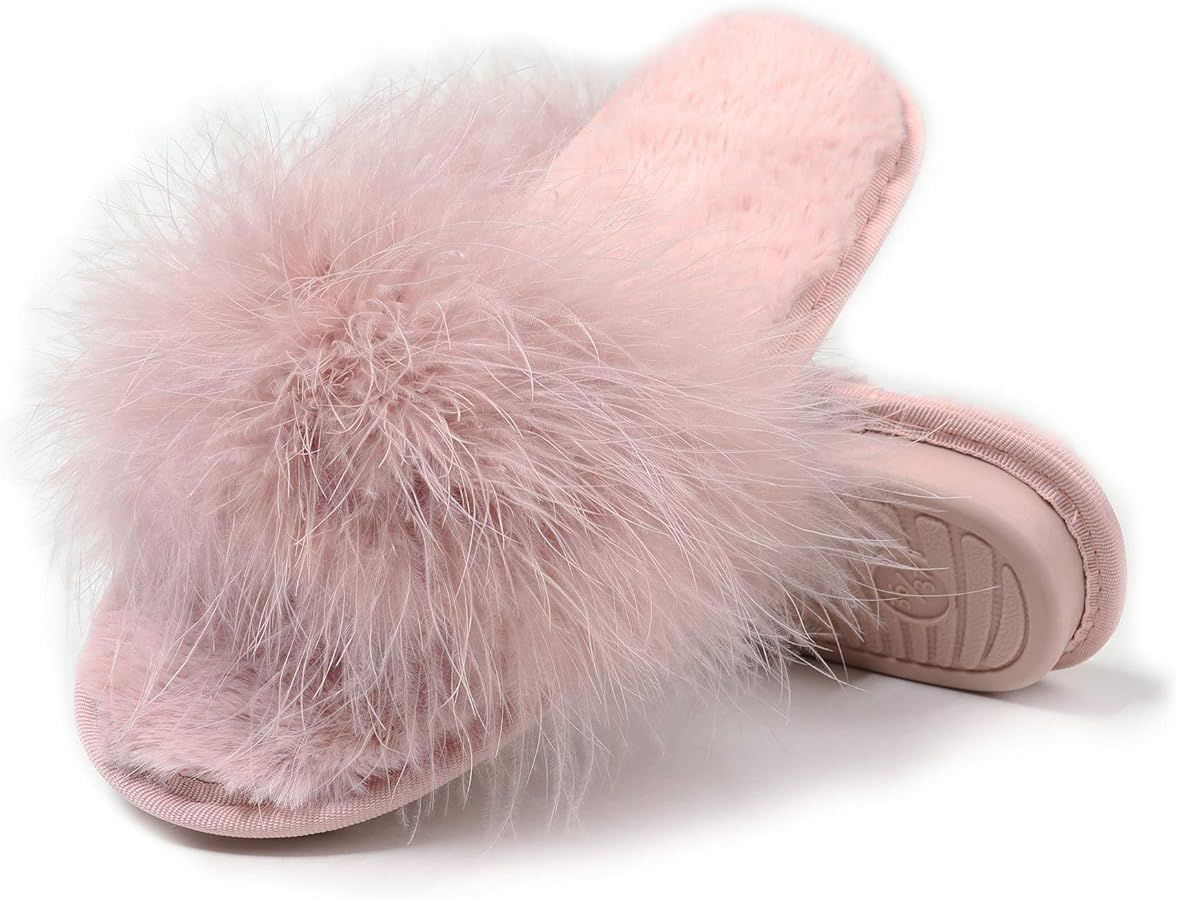 Fur Story Women's Furry Slippers Open Toe Fuzzy Slippers Memory Foam Fluffy House Slippers | Amazon (US)