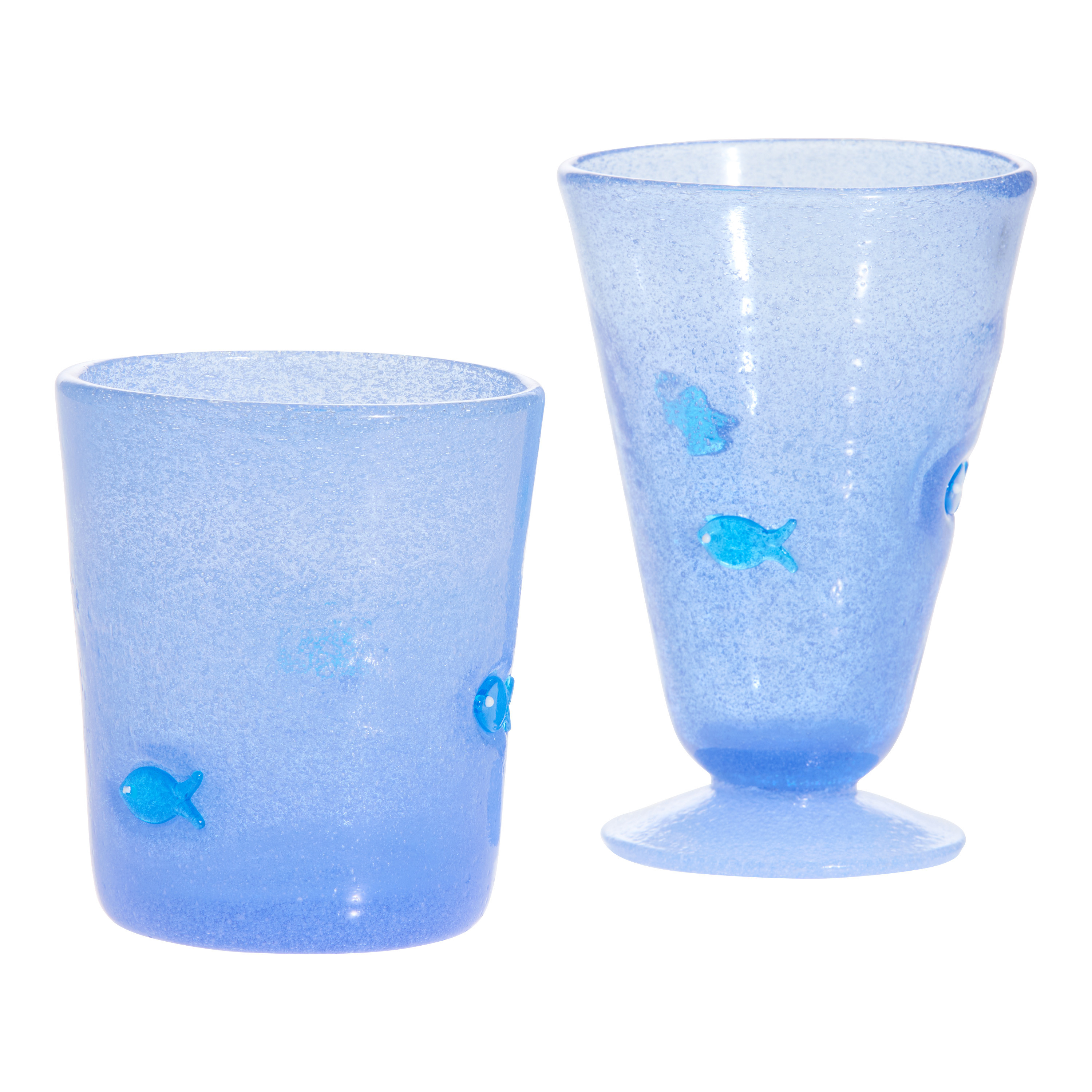 Charm Fish Inlay Blue Bubble Bar Glass | World Market
