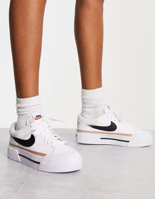Nike Court Legacy Lift sneakers in white, black, hemp and team orange | ASOS (Global)