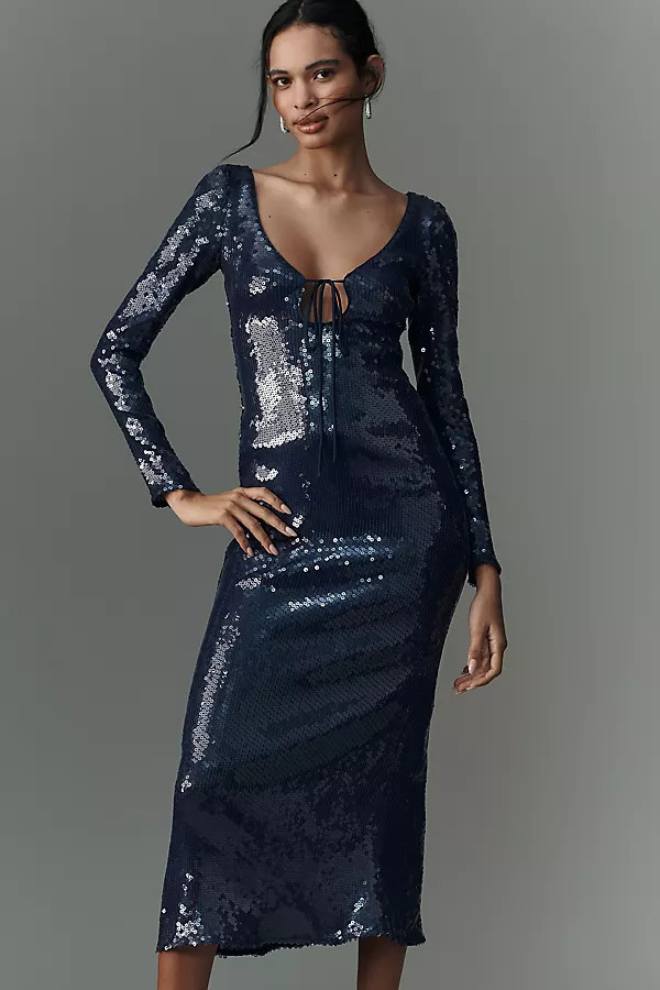 Verona Long-Sleeve Sequin Slim Midi Dress | Anthropologie (US)