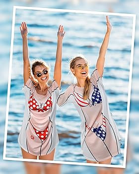 Jeyiour 4 Pcs Women's Bikini Cover up Shirt Short Sleeve Bikini Print Dress Funny Swimsuit Baggy ... | Amazon (US)