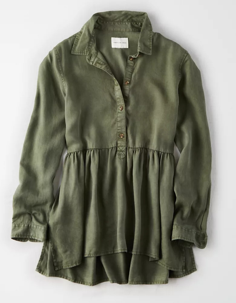 AE Babydoll Button Up Shirt | American Eagle Outfitters (US & CA)