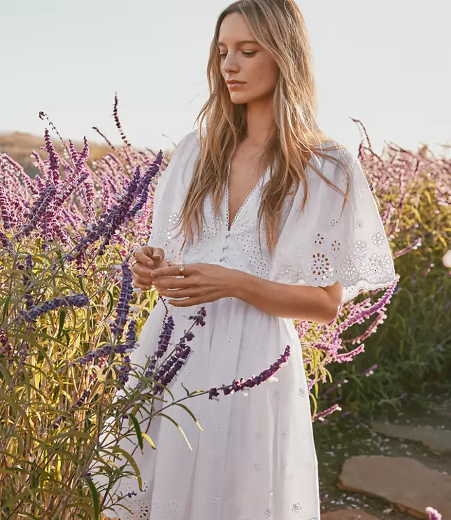 Eyelet Flutter Sleeve Mini Pocket Dress | LOFT