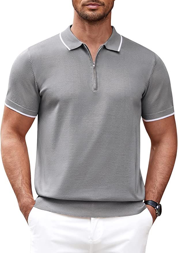 COOFANDY Men's Zipper Polo Shirt Casual Knit Short Sleeve Polo T Shirt Classic Fit Shirts | Amazon (US)