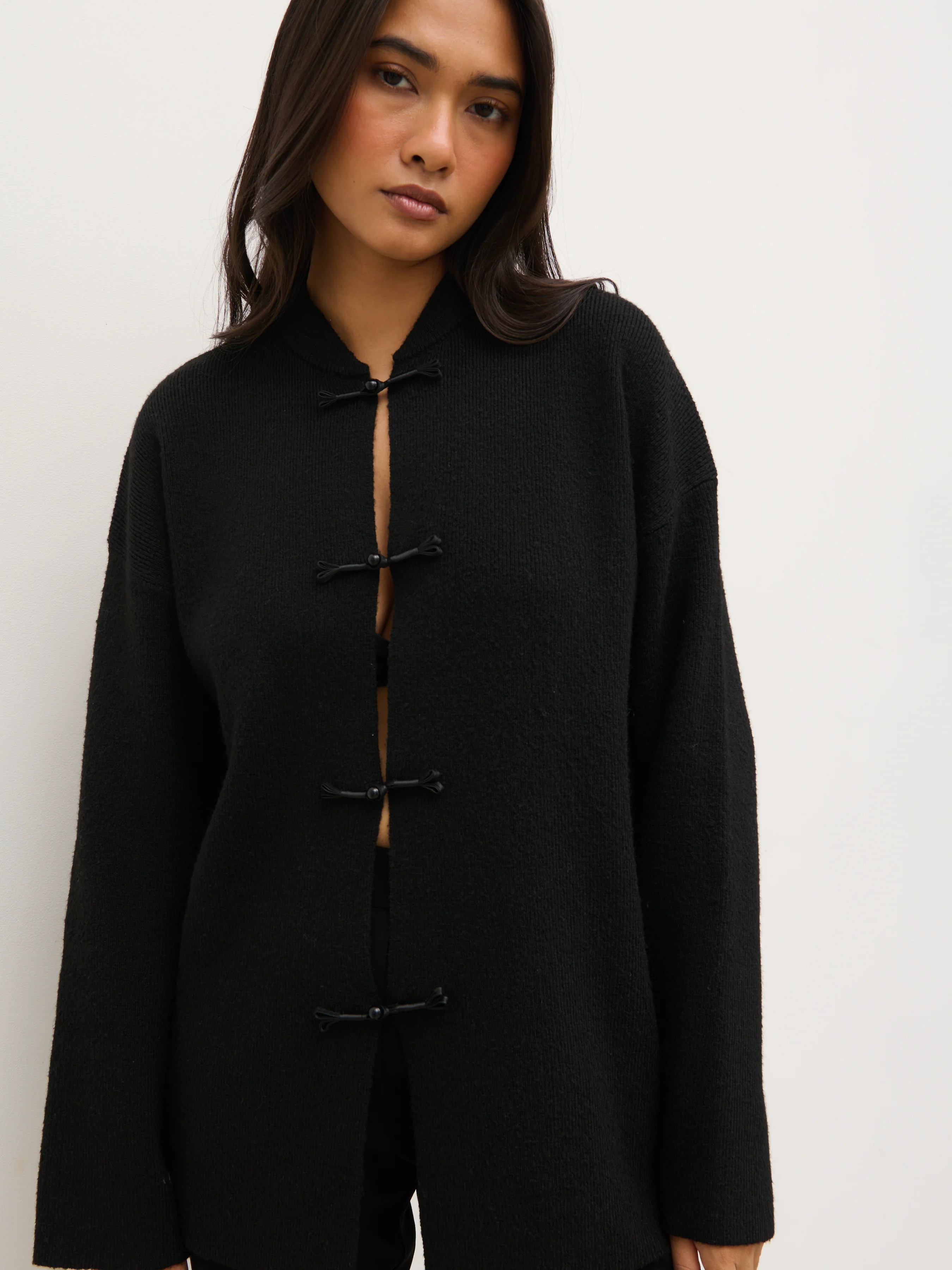 Nyla Trim Detail Knit Cardigan - Black | Pretty Lavish (UK)
