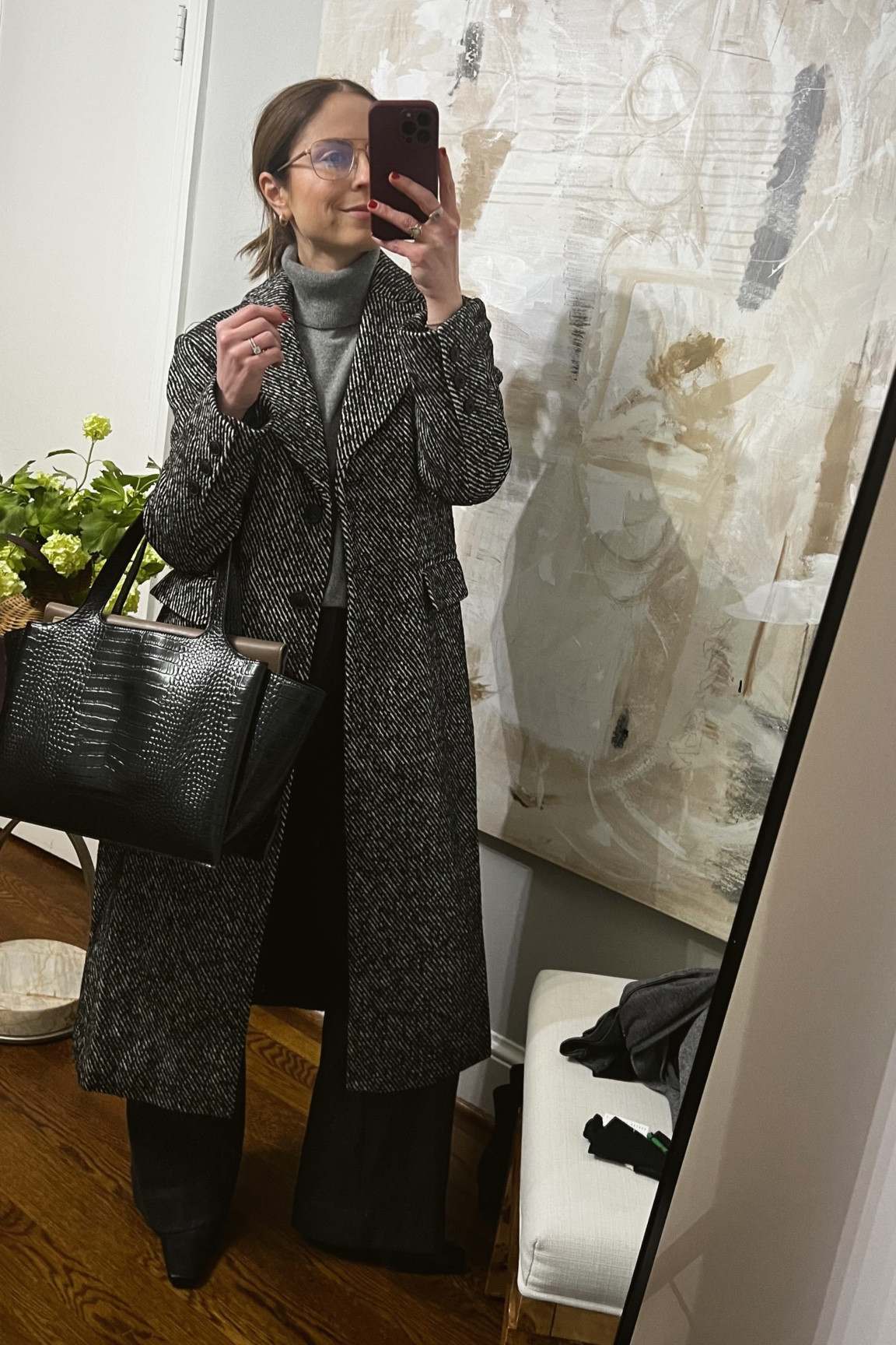 Black and white herringbone long coat from Aligne
Grey roll neck turtleneck aligne
Code KELLY-20 to save 

#LTKworkwear #LTKstyletip