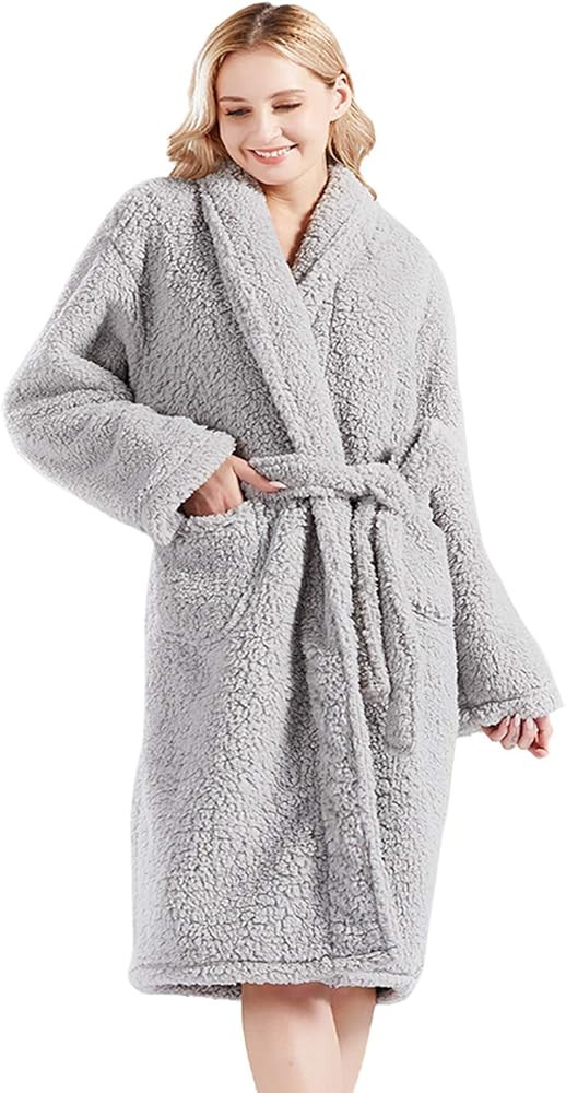 Verpert Fuzzy Robe for Women Warm Soft Fleece Bathrobe Plush Spa Robe | Amazon (US)