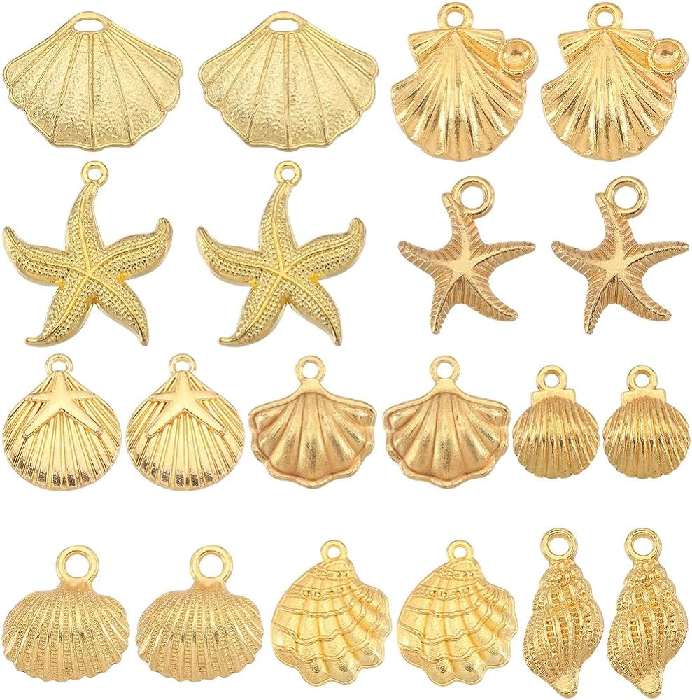 SUNNYCLUE 1 Box 60Pcs 10 Styles Seashell Charms Gold Starfish Charm Bulk Alloy Conch Summer Ocean... | Amazon (US)