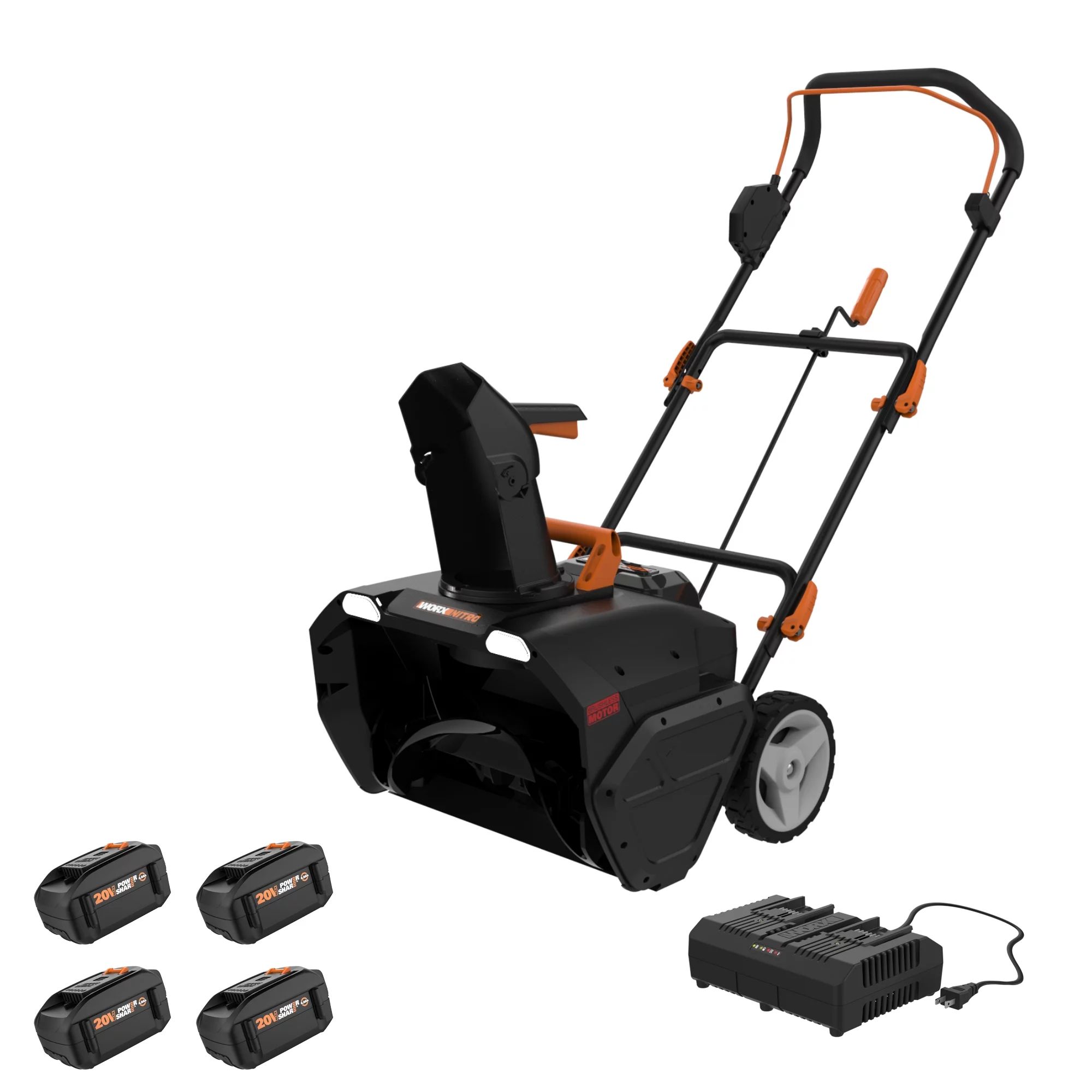 Worx WO7131.1 40V Power Share 20" Cordless Snow Blower with Brushless Motor (4 Batteries & Charge... | Walmart (US)