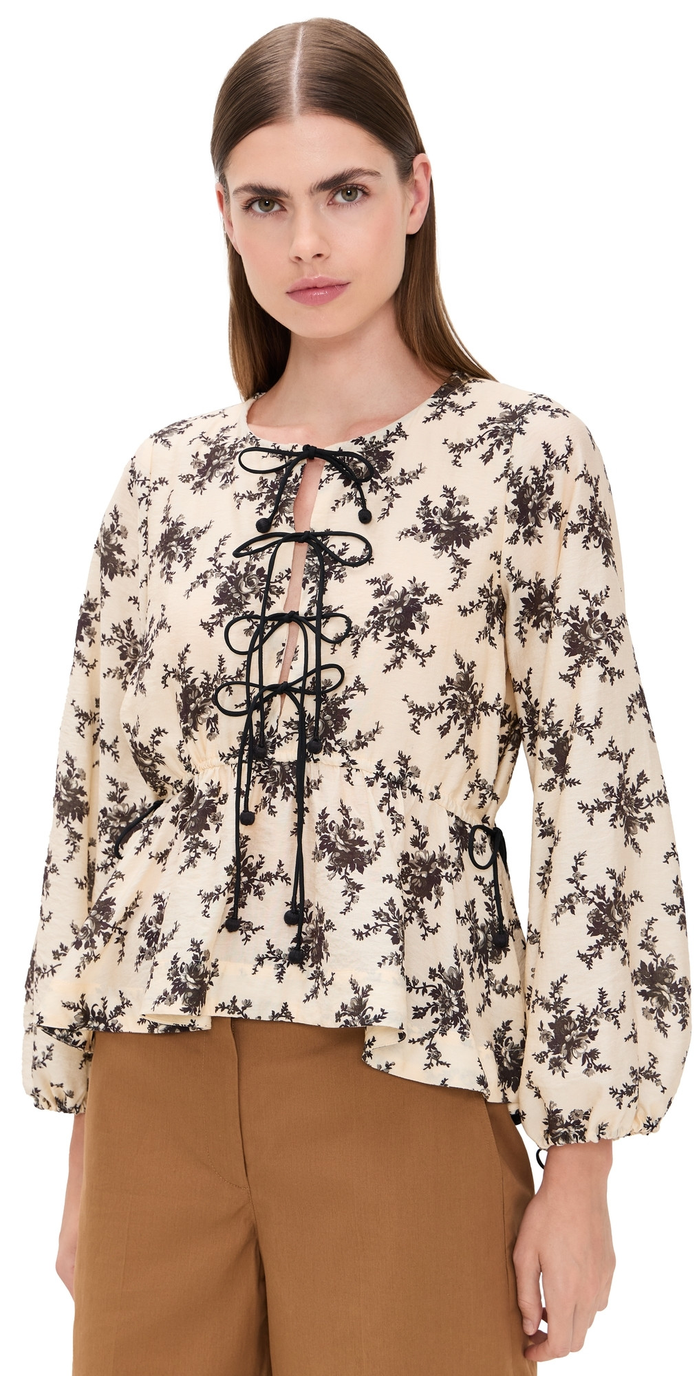 Sea Joan Print Tie Front Top Cream L | Shopbop