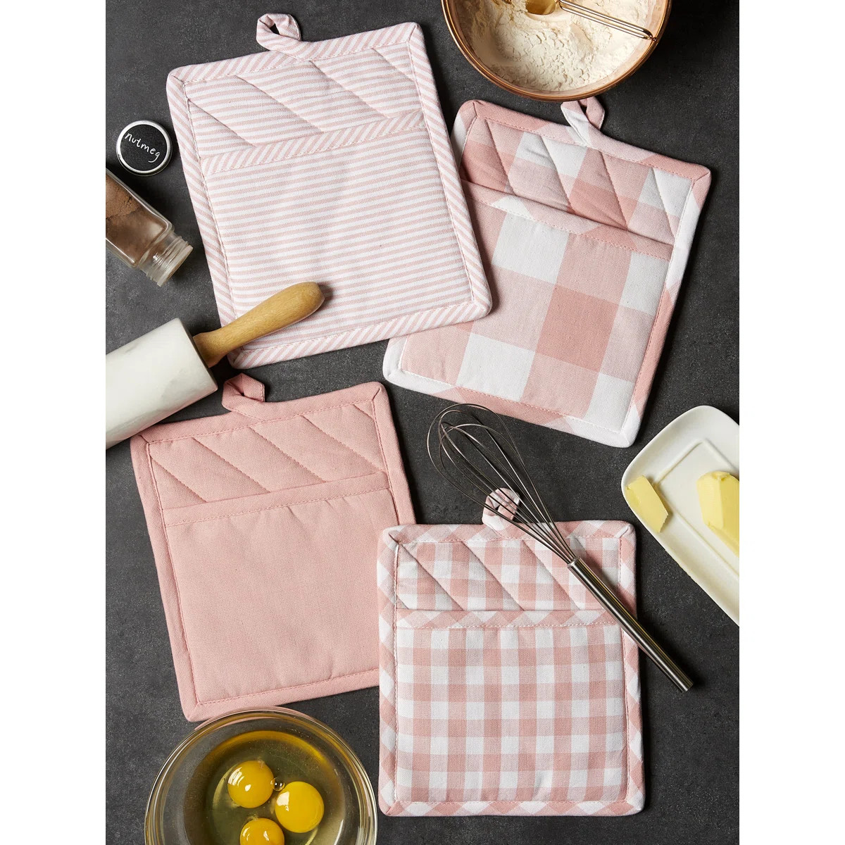 Gracie Oaks Fairley Checkered Cotton Potholder Set | Wayfair North America
