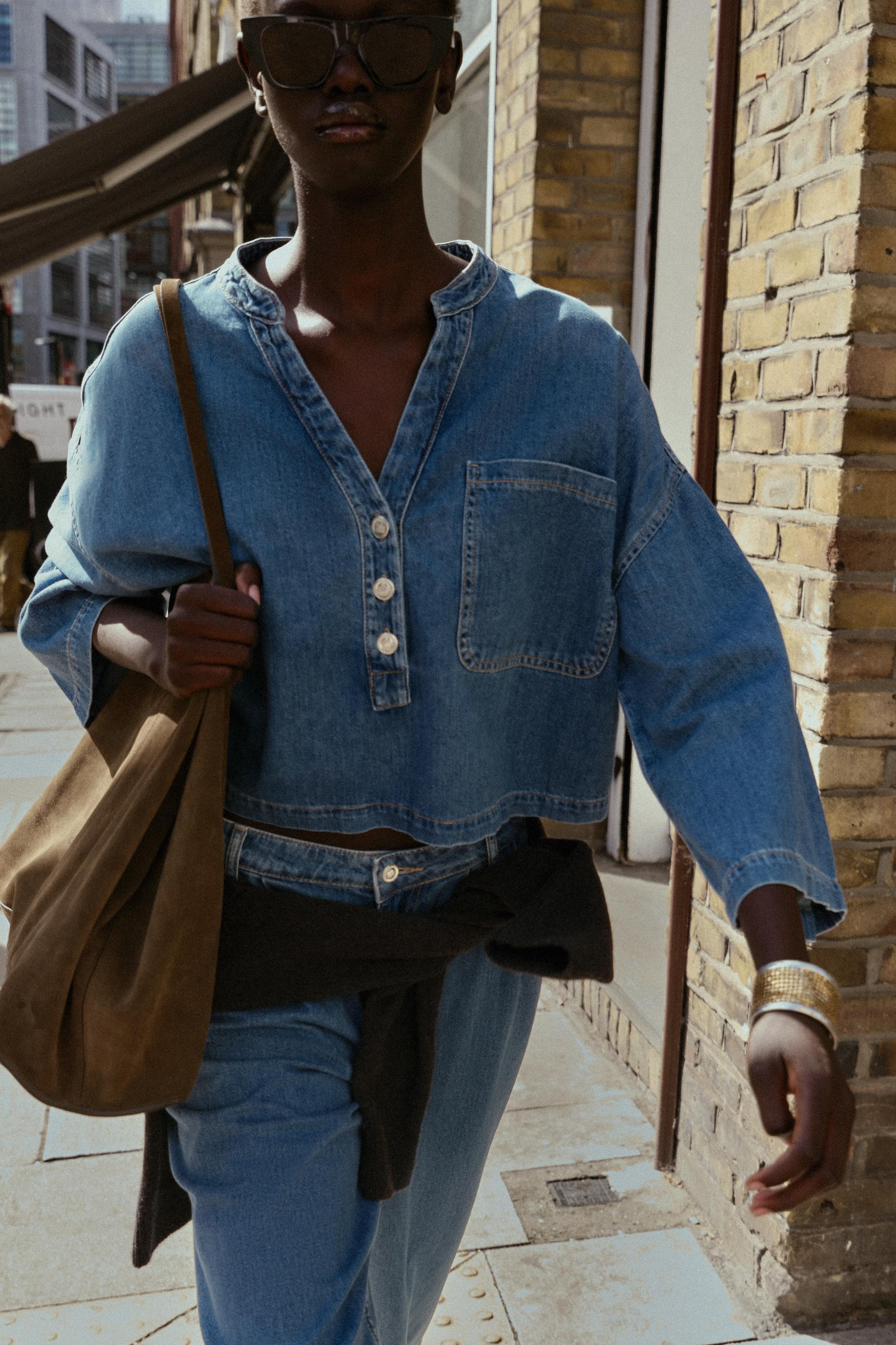 DENIM STAND COLLAR SHIRT | Zara UK