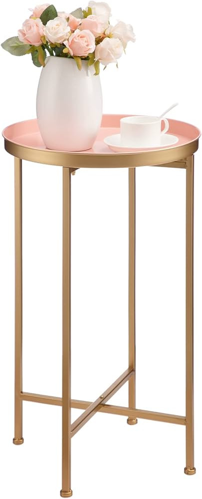 HollyHOME Small Round Metal End Table, Accent Indoor&Outdoor Coffee Side Table, Snack Sofa Table ... | Amazon (US)