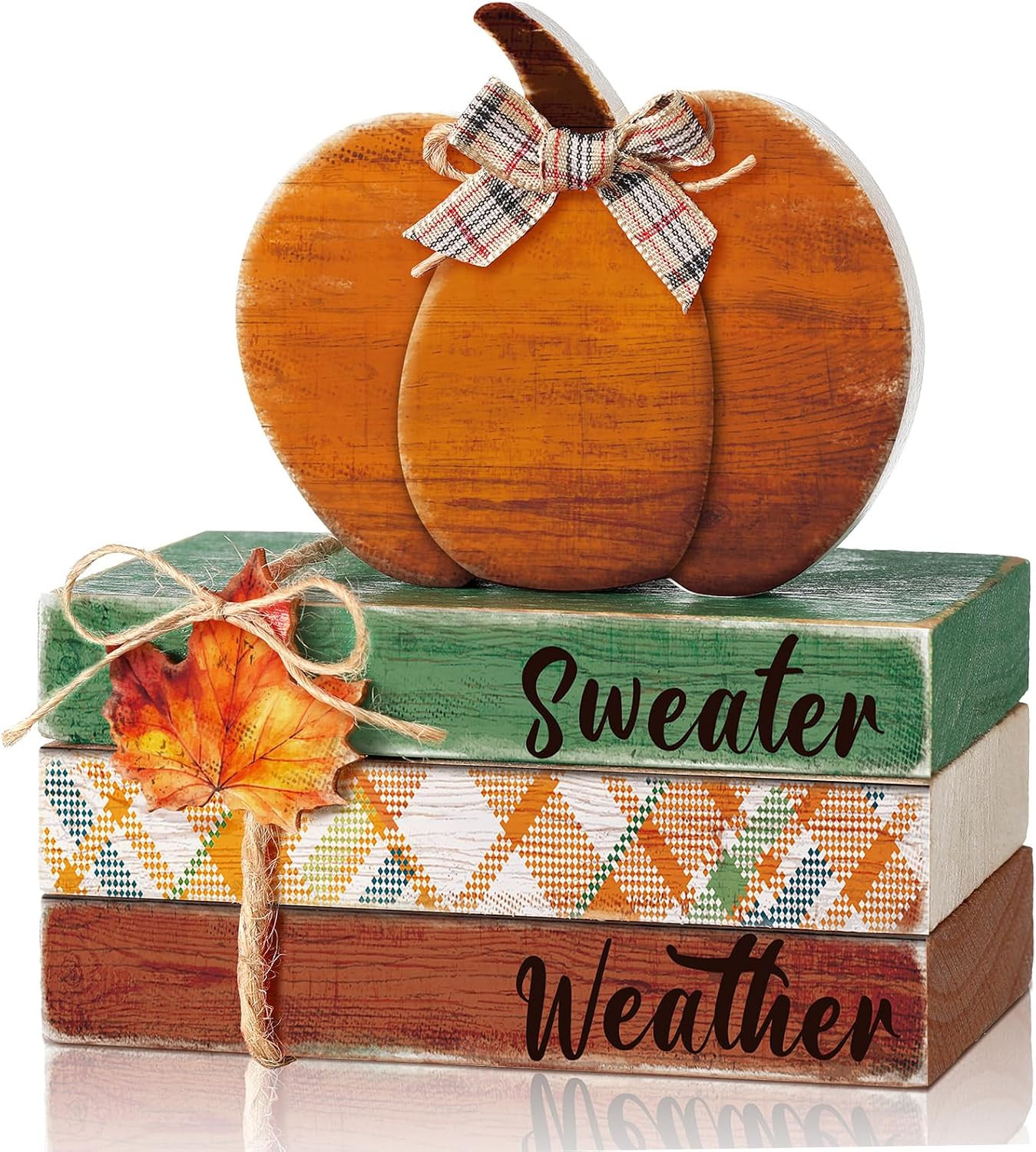 FairySandy 4 Pcs Fall Decor Thanksgiving Wooden Pumpkin Book Table Decor | Amazon (US)