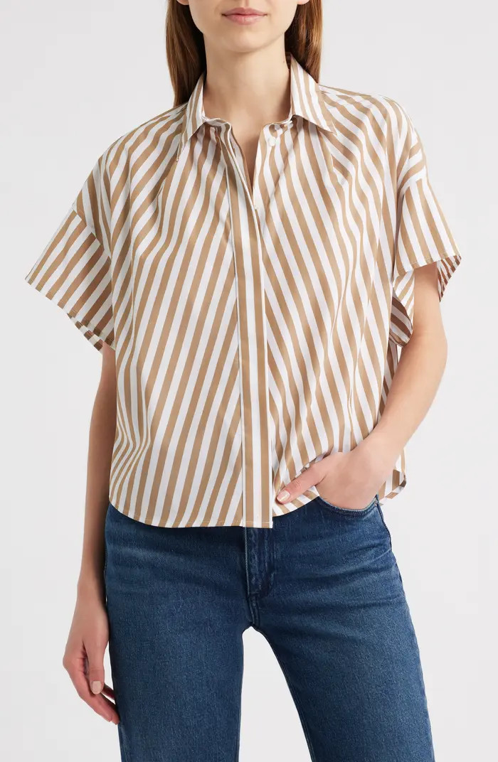 rag & bone Maura Stripe High-Low Cotton Poplin Button-Up Shirt | Nordstrom | Nordstrom