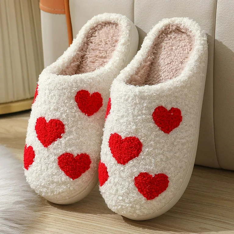 Womens Heart Slippers Valentines Day Bride Wedding Fuzzy House Shoes Couple Matching Memory Foam ... | Walmart (US)