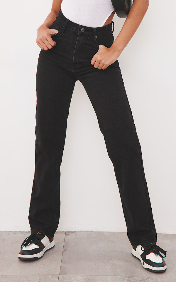 Washed Black High Waist Straight Leg Jeans | PrettyLittleThing US