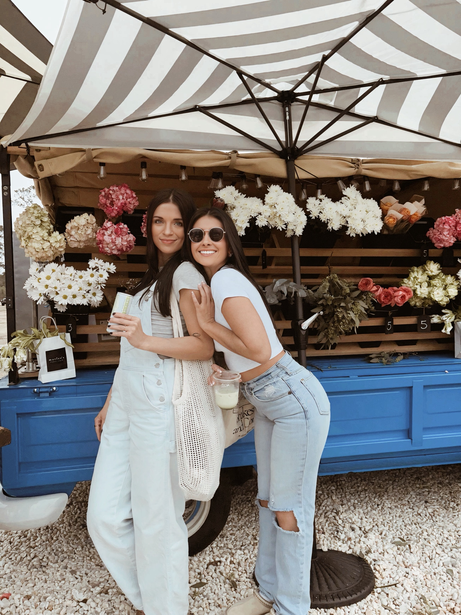 Farmer’s market fit
Grey top- Amazon
Light denim Overalls- Levi Strauss 
Bag- Sand Cloud 

Denim, overalls, basic tees, farmer’s market fits, sand cloud. 