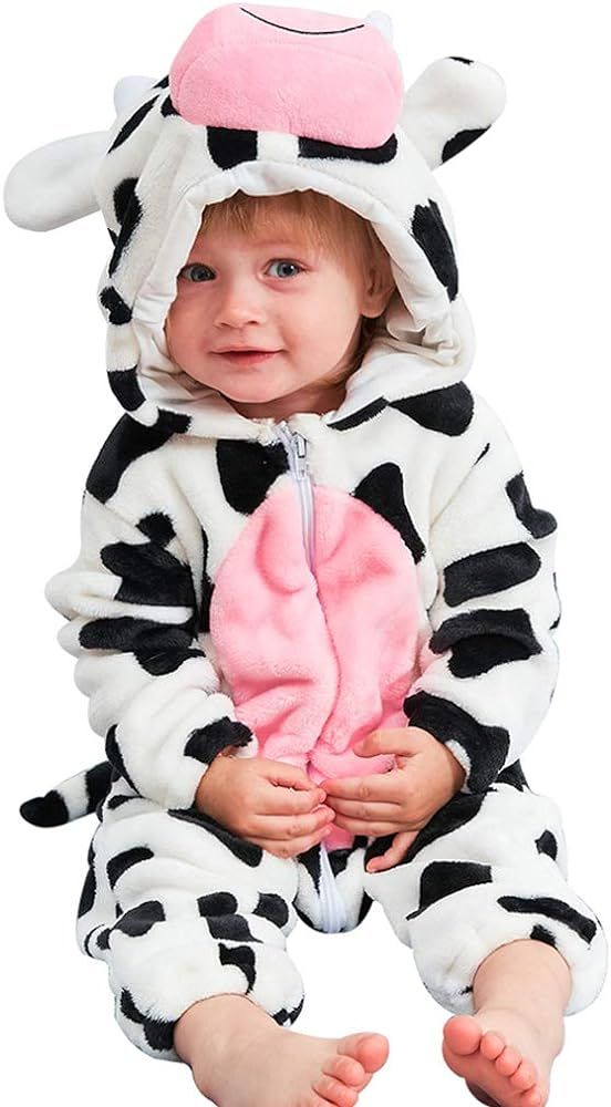 Unisex Baby Animal Costume Winter Autumn Flannel Hooded Romper Cosplay Jumpsuit | Amazon (US)