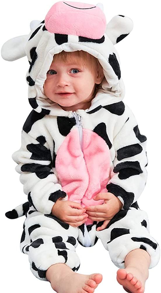 MICHLEY Unisex Baby Animal Costume Winter Autumn Flannel Hooded Romper Cosplay Jumpsuit | Amazon (US)