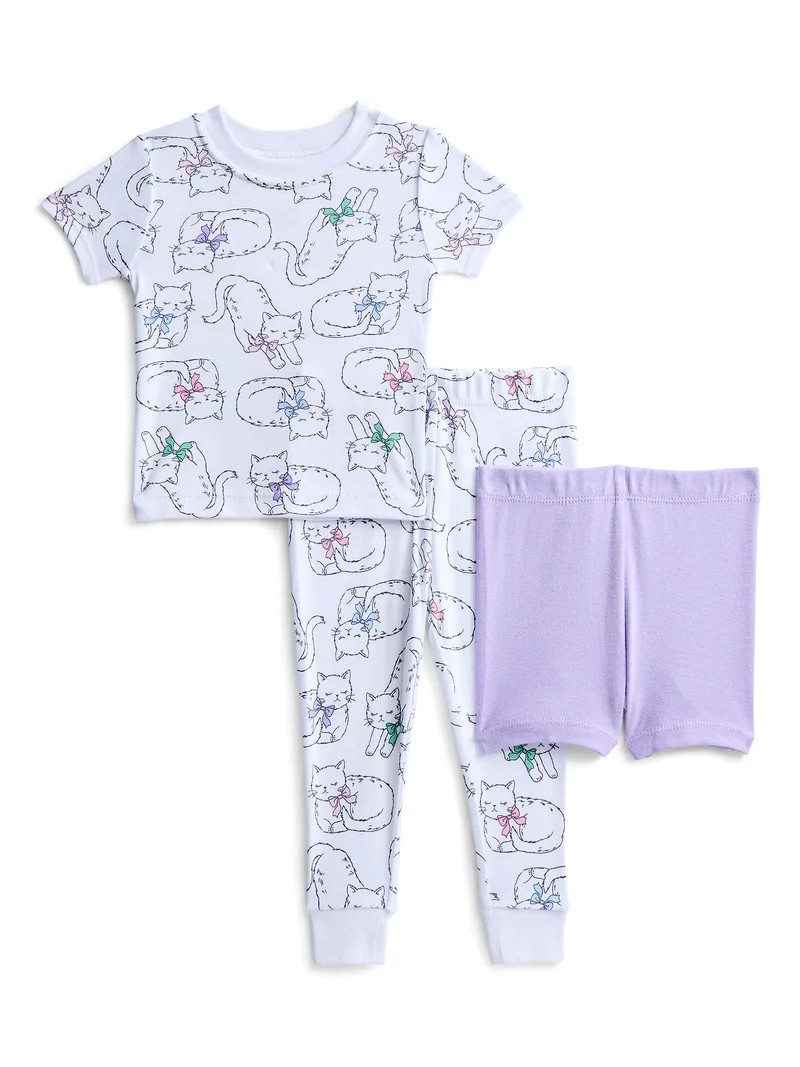 Wonder Nation Toddler Girls Short Sleeve Top, Pants and Shorts Pajama Sleep Set, 3-Piece, Sizes 1... | Walmart (US)