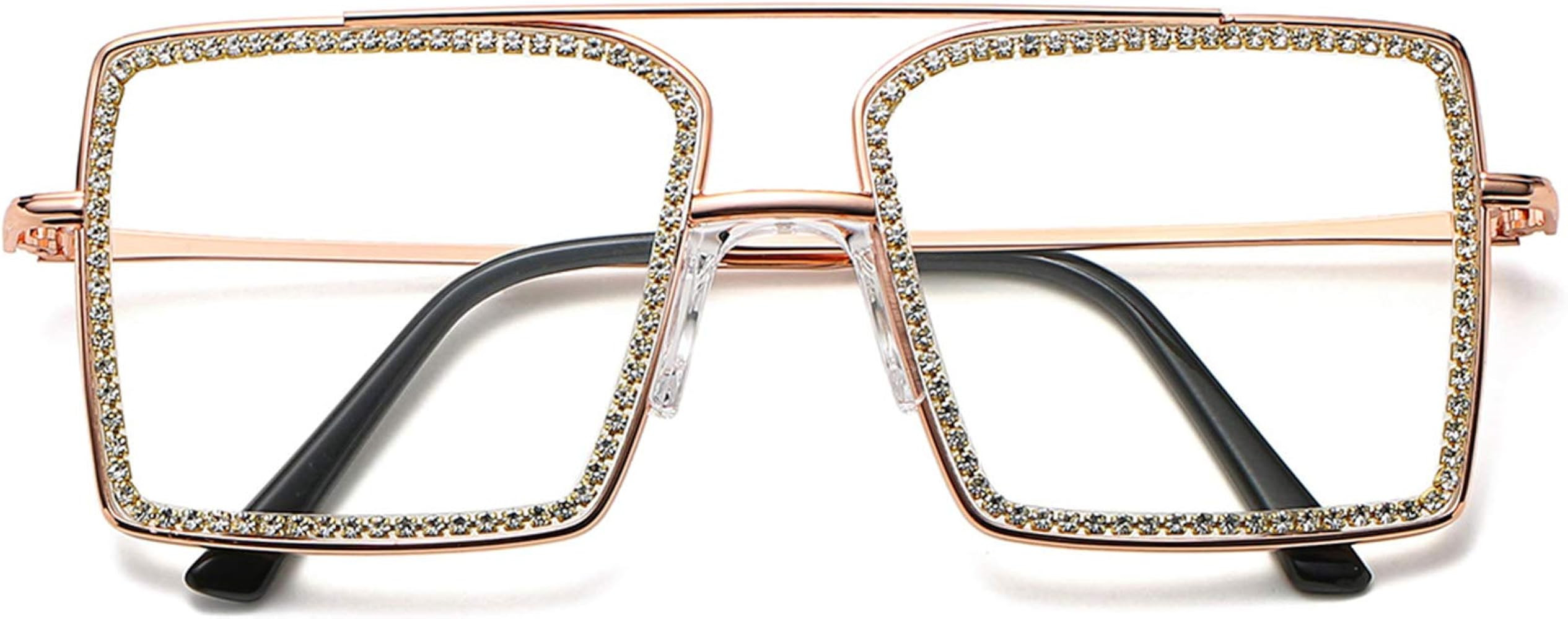 MORA ROCHI Square Diamond Rhinestone Blue Light Blocking Glasses Metal Frame Crystal Eyeglasses M... | Amazon (US)