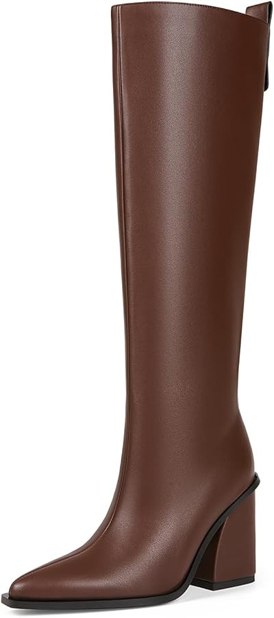 Boots for Women Knee High Tall Boots Block Chunky Heel Fall Boots Pointed Toe with Side Zip for W... | Amazon (US)