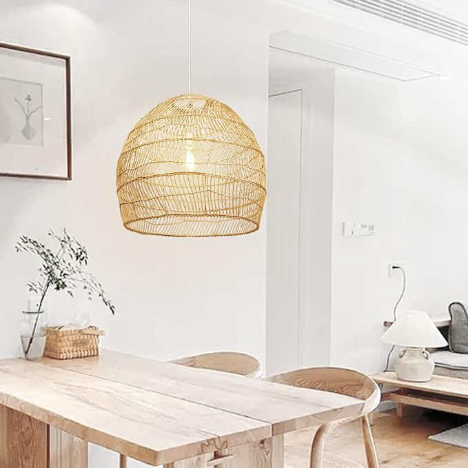 Home Rustic Woven Pendant Ceiling Light Fixture, Arturesthome Rattan Basket Chandeliers Lamp Shad... | Amazon (US)
