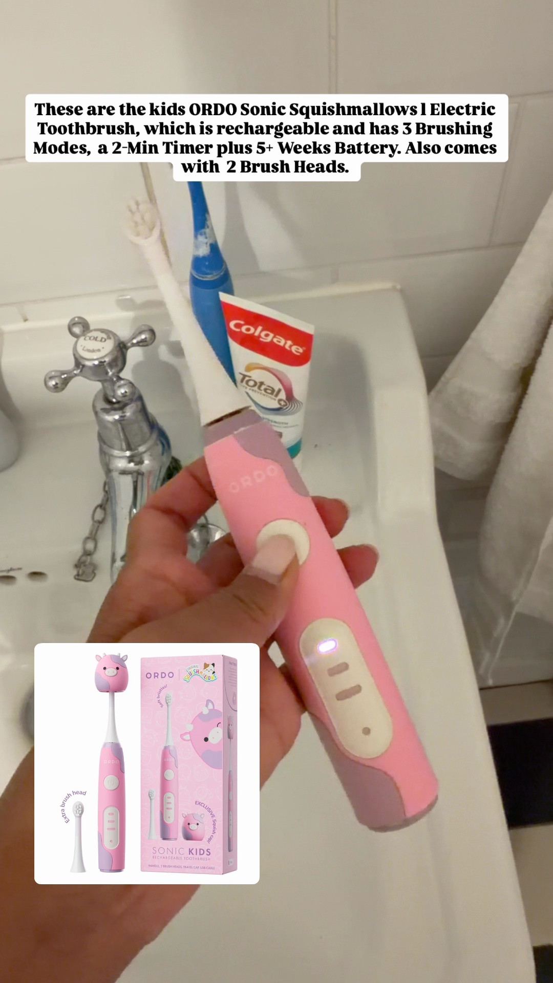 These are the kids ORDO Sonic Squishmallows l Electric Toothbrush, which is rechargeable and has 3 Brushing Modes,  a 2-Min Timer plus 5+ Weeks Battery. Also comes with  2 Brush Heads. I got them from Amazon Ad #amazonuk @amazonfindsandfashion