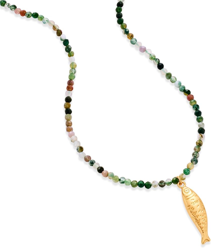 Boho Fish Necklace for Women - Blue Natural Stone Fish Pendant Necklace, Bohemian Beach Jewelry C... | Amazon (US)