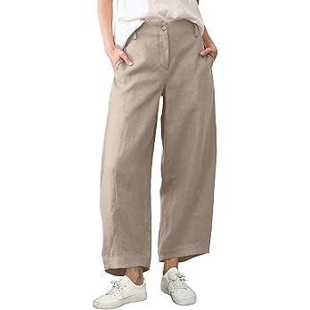 Tanming Womens Linen Pants Casual Capri Baggy Wide Leg Trousers Palazzo Pants Beach Vacation Outf... | Amazon (US)