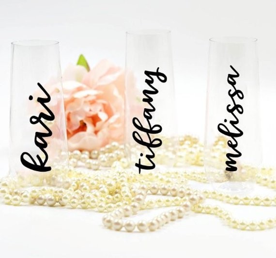 Stemless Champagne Glass PLASTIC, Personalzied Champagne Flute, Bridesmaid Champagne Flutes, Bach... | Etsy (US)