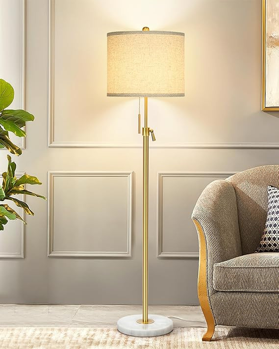 Modern Floor Lamp for Living Room, Adjustable Height Standing Lamp with Marble Base, Gold Tall Po... | Amazon (US)