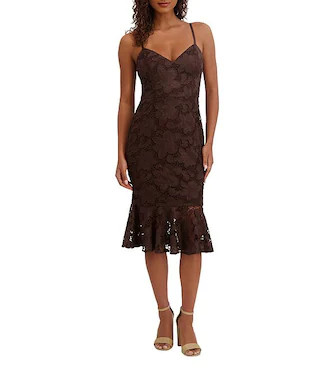 Lace Sweetheart Neck Sleeveless Flounce Midi Dress | Dillard's