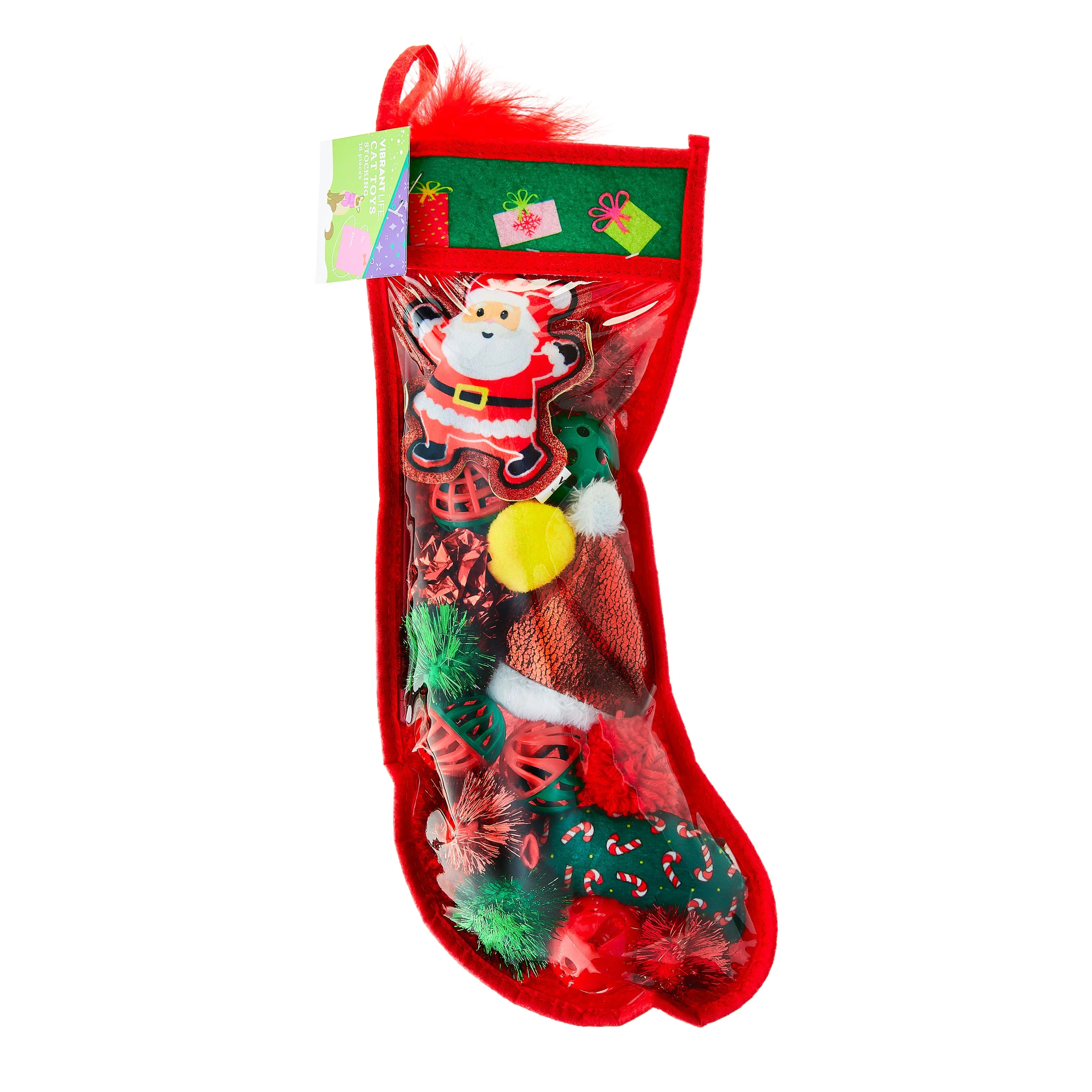 Vibrant Life Holiday 18-Piece Cat Toy Stocking Gift Set, Red | Walmart (US)