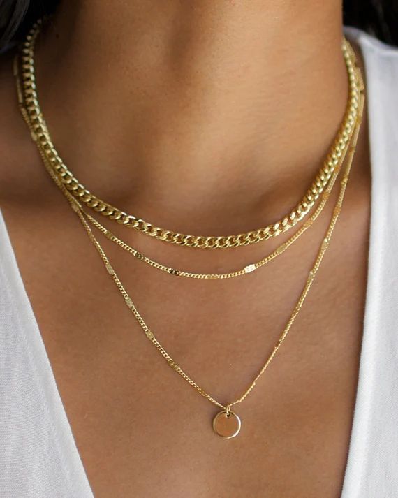 3 Layer Necklace, Layered Necklace Set, Gold Disc Necklace, Gold Necklace, Thick Gold Chain Neckl... | Etsy (US)