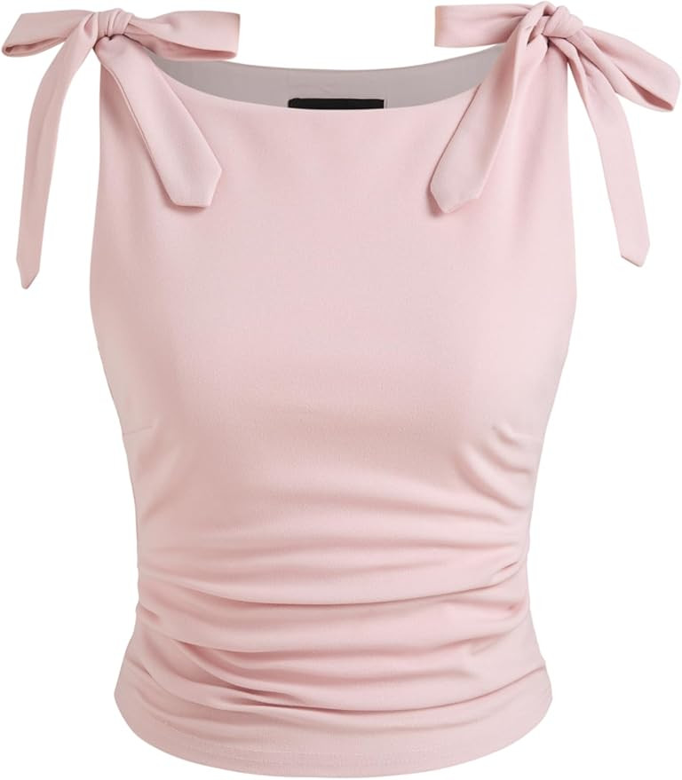 CIDER Jersey Scoop Neckline Solid Bowknot Ruched Crop Tank Top | Amazon (US)