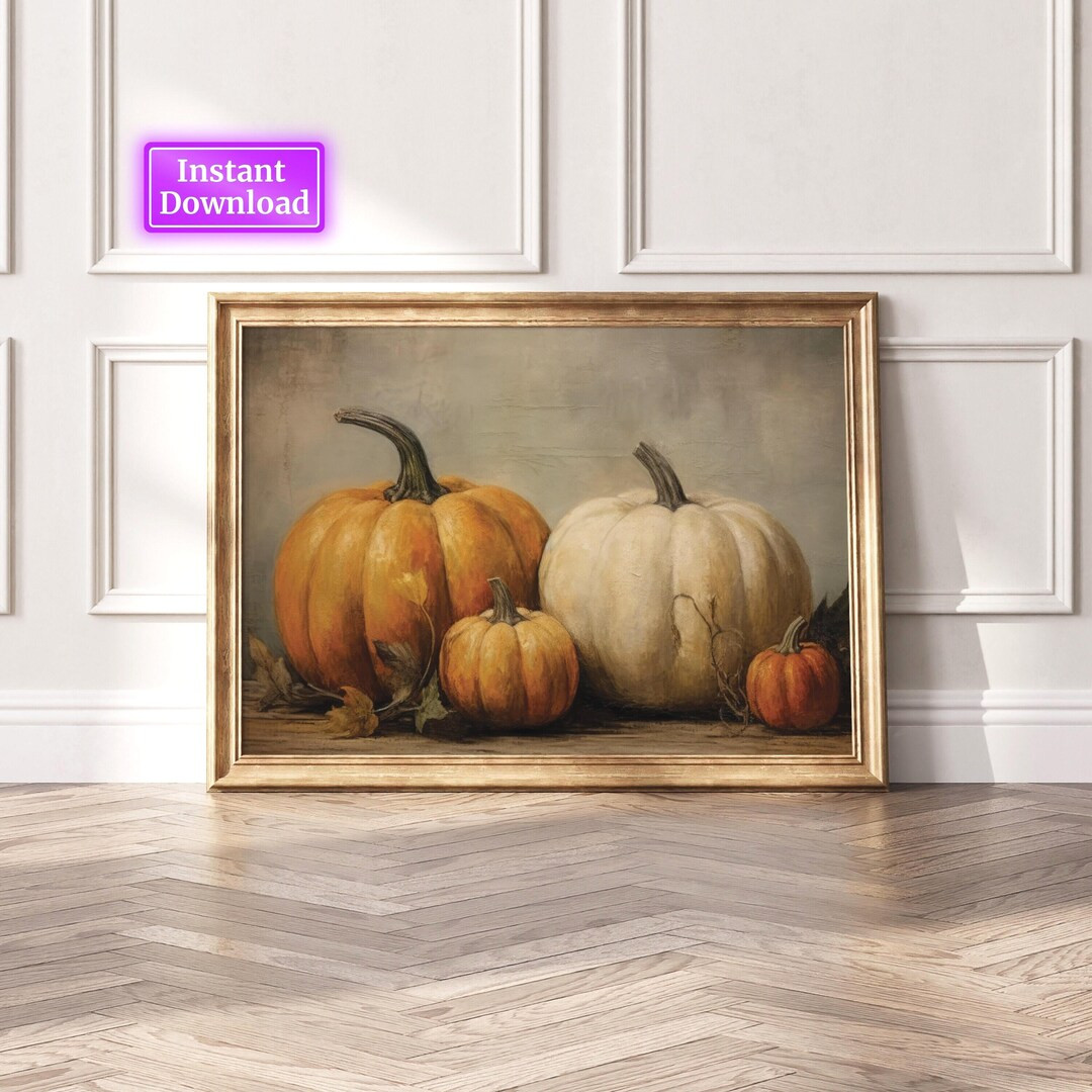 Fall Wall Decor Printable Pumpkin Still Life Painting Rustic Fall Art Vintage Autumn Wall Print H... | Etsy (US)